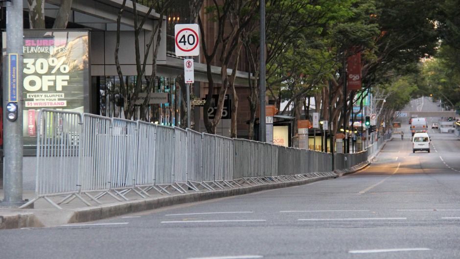 Crowd control barriers lining an event walkway
